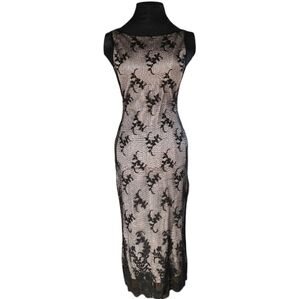 Bebe Black Lace Gray Lining Midi Dress‎ Low Round Back Women's Small